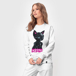 Костюм хлопковый женский Киберкошка чёрная - cyber kitty black, цвет: белый — фото 2