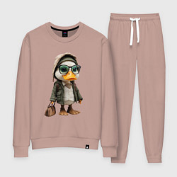 Костюм хлопковый женский Утка с сумкой, цвет: пыльно-розовый