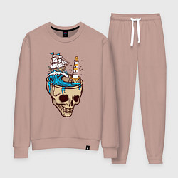 Костюм хлопковый женский Кораблик в черепе, цвет: пыльно-розовый