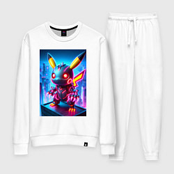 Костюм хлопковый женский Ужасный пикачу - нейроарт неоновое свечение, цвет: белый