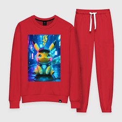 Костюм хлопковый женский Funny neon Pikachu под энергетическим барьером - a, цвет: красный