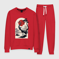 Костюм хлопковый женский Журавль и солнце в японском стиле, цвет: красный