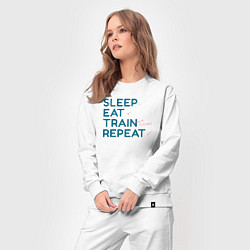 Костюм хлопковый женский Eat sleep train repeat - blue and red, цвет: белый — фото 2