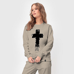 Костюм хлопковый женский Стильный крест - с черепом, цвет: миндальный — фото 2