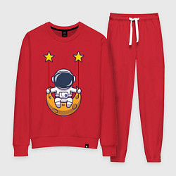 Костюм хлопковый женский Космонавтик на качелях, цвет: красный