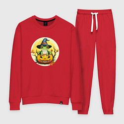 Костюм хлопковый женский Лягушка ведьма на тыкве, цвет: красный