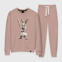 Костюм хлопковый женский Заяц спортивный, цвет: пыльно-розовый