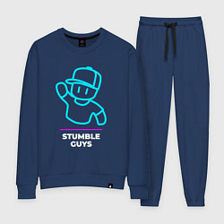 Костюм хлопковый женский Символ Stumble Guys в неоновых цветах, цвет: тёмно-синий