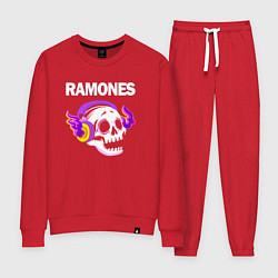 Костюм хлопковый женский Ramones - неоновый череп, цвет: красный