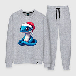 Костюм хлопковый женский Новогодняя голубая змейка, цвет: меланж