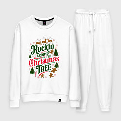 Костюм хлопковый женский Новогодняя атмосфера rockin around the christmas t, цвет: белый