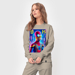 Костюм хлопковый женский Homer Simpson and Spider man - collaboration, цвет: миндальный — фото 2