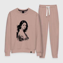 Костюм хлопковый женский Азиатская девушка в кимоно, цвет: пыльно-розовый