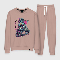 Костюм хлопковый женский Cyber girl - ai art fantasy, цвет: пыльно-розовый