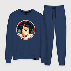 Костюм хлопковый женский Милый померанец с оленьими рожками, цвет: тёмно-синий