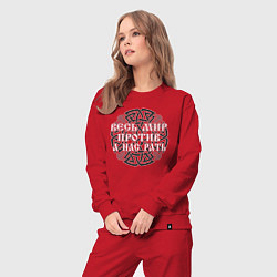 Костюм хлопковый женский Мир против - а нас рать, цвет: красный — фото 2