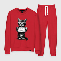 Костюм хлопковый женский Котенок преступник съел новогодний шарик, цвет: красный