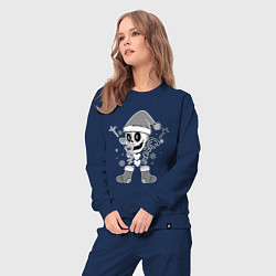 Костюм хлопковый женский Новогодний скелетик чб, цвет: тёмно-синий — фото 2