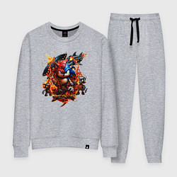 Костюм хлопковый женский Соник и Наклз на фоне огненных роботов, цвет: меланж