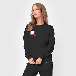 Костюм хлопковый женский Милый белый котик в шарфике для пары, цвет: черный — фото 2