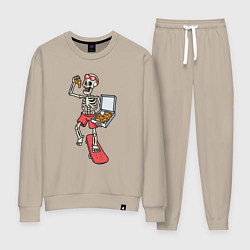 Костюм хлопковый женский Скейтер с пиццей, цвет: миндальный