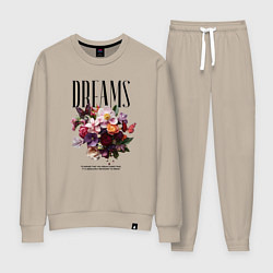 Костюм хлопковый женский Dreams flowers - надпись: мечтать, цвет: миндальный