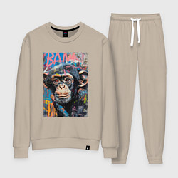Костюм хлопковый женский Graffiti monkey, цвет: миндальный