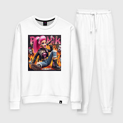 Костюм хлопковый женский Barbie singer - punks not dead, цвет: белый