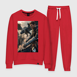 Костюм хлопковый женский Рыцарь летит на драконе, цвет: красный