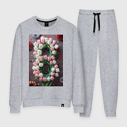 Костюм хлопковый женский Тюльпаны к празднику 8 марта, цвет: меланж