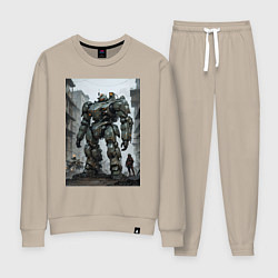 Костюм хлопковый женский Конвой роботов в городе, цвет: миндальный