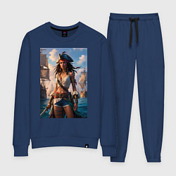 Женский костюм Пиратка на фона флотилии кораблей