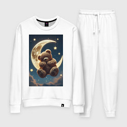 Костюм хлопковый женский Плюшевый мишка сидит на Луне, цвет: белый