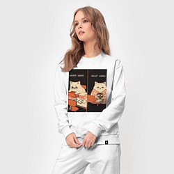 Костюм хлопковый женский Work hard rest hard cat, цвет: белый — фото 2