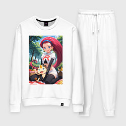 Костюм хлопковый женский Джесси и Мяут на пикнике, цвет: белый