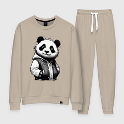 Костюм хлопковый женский Крутой чувак панда, цвет: миндальный