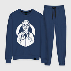 Костюм хлопковый женский Врач с улыбкой и стетоскопом, цвет: тёмно-синий