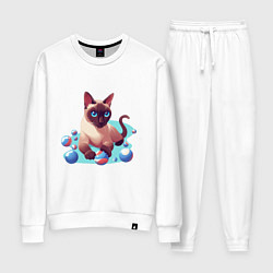 Костюм хлопковый женский Синеглазый кот, цвет: белый