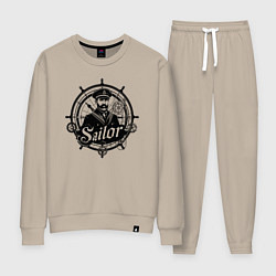 Костюм хлопковый женский Моряк капитан на штурвале, цвет: миндальный