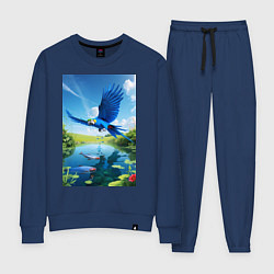 Костюм хлопковый женский Попугай ловит рыбу, цвет: тёмно-синий