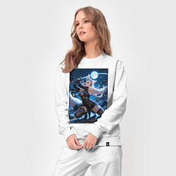 Костюм хлопковый женский Лисица с катаной на фоне полной Луны, цвет: белый — фото 2