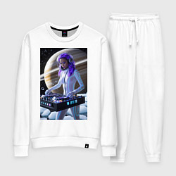 Костюм хлопковый женский Девушка космо DJ на фоне сатурна, цвет: белый