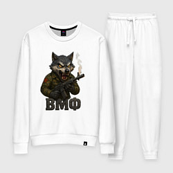 Костюм хлопковый женский ВМФ волк стреляет из автомата, цвет: белый