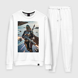 Женский костюм Девушка-мандалорец летит в космосе