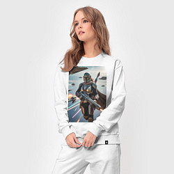 Костюм хлопковый женский Девушка-мандалорец летит в космосе, цвет: белый — фото 2