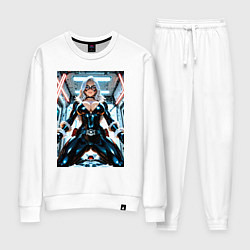 Костюм хлопковый женский Черная кошка в сейфе банка, цвет: белый