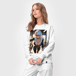 Костюм хлопковый женский Черная кошка в комнате, цвет: белый — фото 2