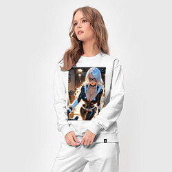 Костюм хлопковый женский Черная кошка в комнате, цвет: белый — фото 2