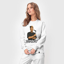 Костюм хлопковый женский XXXTentacion довольный у микрофона, цвет: белый — фото 2