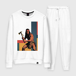 Костюм хлопковый женский Индеец с томагавком поп-арт, цвет: белый